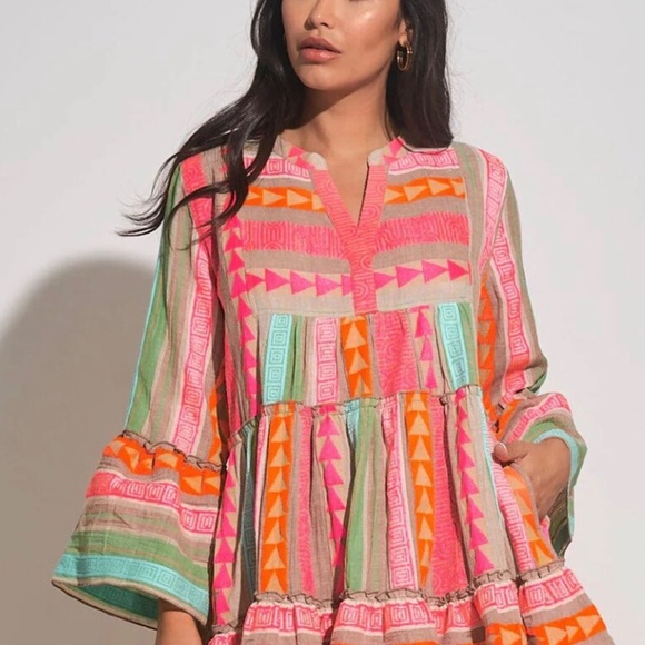 Elan Dress Multicolor Boho🩷NWT SIZE LG Casual Chic Resort Vibe - Bell Sleeve. - Picture 2 of 13